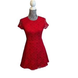 Forever 21 Red Lace Cap Sleeve A Line Fit & Flare Dress Elegant Size S